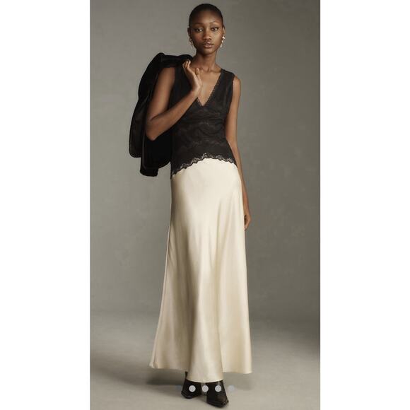 RONNY KOBO Anthropologie Naila Silk Satin Lace Slip Maxi Dress Sz S NWT $548